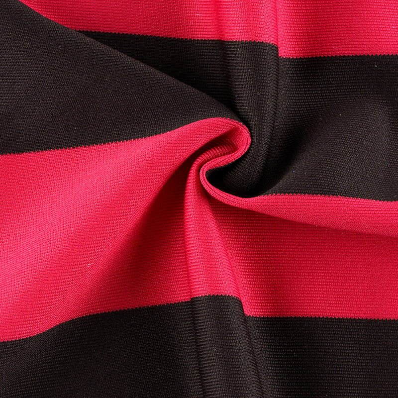 Tessuto in maglia di ordito a strisce rosse e nere